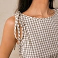 thumbnail image 5 of Women's Gingham Peplum Tank Tops Summer Tie Shoulder Sleeveless Cute Y2k Going Out Tops Khaki M, 5 of 6