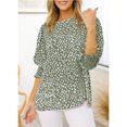 thumbnail image 2 of Blusa de cuello redondo de manga corta con puños estampados y botones en la espalda, blusa ajustada informal para mujer, 2 of 6