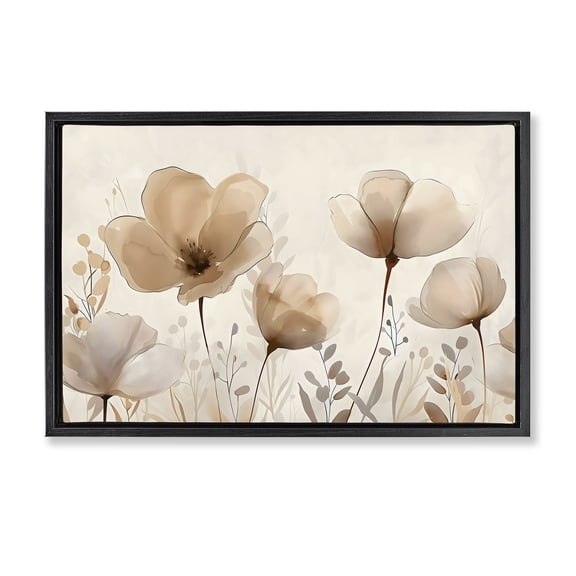 Stupell Industries Shabby Chic Neutral Wildflowers Floral Blossoms Black Floating Frame Canvas Art, 25 x 17, by Creative Studio
