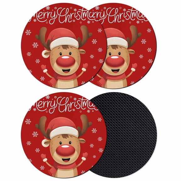 Merry Christmas Coasters Set of 4, Absorbent Coasters for Drinks, Red Winter Xmas Cartoon Deer Snowflake Coaster for Desk Coffee Table Protection, Home Decor House Warming Gifts 4"