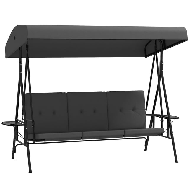 Outsunny 3-Seat Patio Swing Chair with Adjustable Canopy and Side Tray