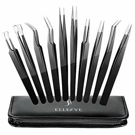 Grooming Kit Tweezer - Precision Tweezers Set, ElleSye 10 PCS ESD Tweezer Set, Anti-Static Stainless Steel Tweezers Kit Curved Tweezers for Craft, Jewelry, Electronics, Laboratory Work