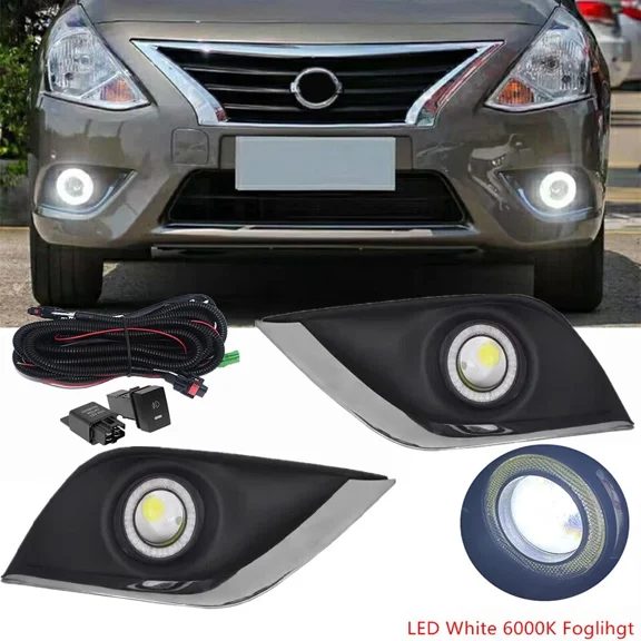 LED Fog Lights & Projector COB Angel Eye Halo Ring Kit For Nissan Versa 15-19