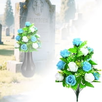 Artificial Cemetery Flowers for Graves - Realistic Silk Rose & Lily Bouquet, Memorial Floral Arrangement for Headstones, Outdoor Grave Decor, Funeral Vase Flowers - All Weather Sympathy Decor