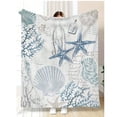thumbnail image 5 of 1pc Vintage Nautical-Style Starfish & Shell Plush Blanket - Comfortable Lightweight Polyester Blanket In Blue & Cyan Color With Coral Reef Pattern, Hypoallergenic, Machine Washable, 5 of 11