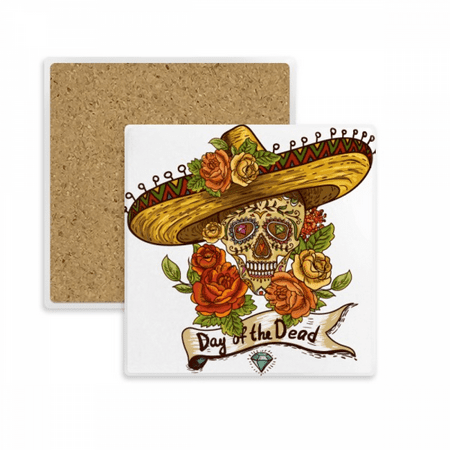 

Sombrero Suger l Mexico Day of the Dead Square Coaster Cup Mat Mug Subplate Holder Insulation Stone