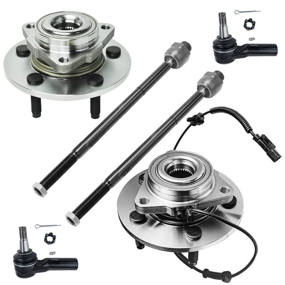 Detroit Axle - Front Wheel Bearing Hubs Assembly Inner Outer Tie Rod Ends Replacement for 2006-2008 Dodge Ram 1500 2WD Standard Cab [Before 12/07/08] - 6pc Set