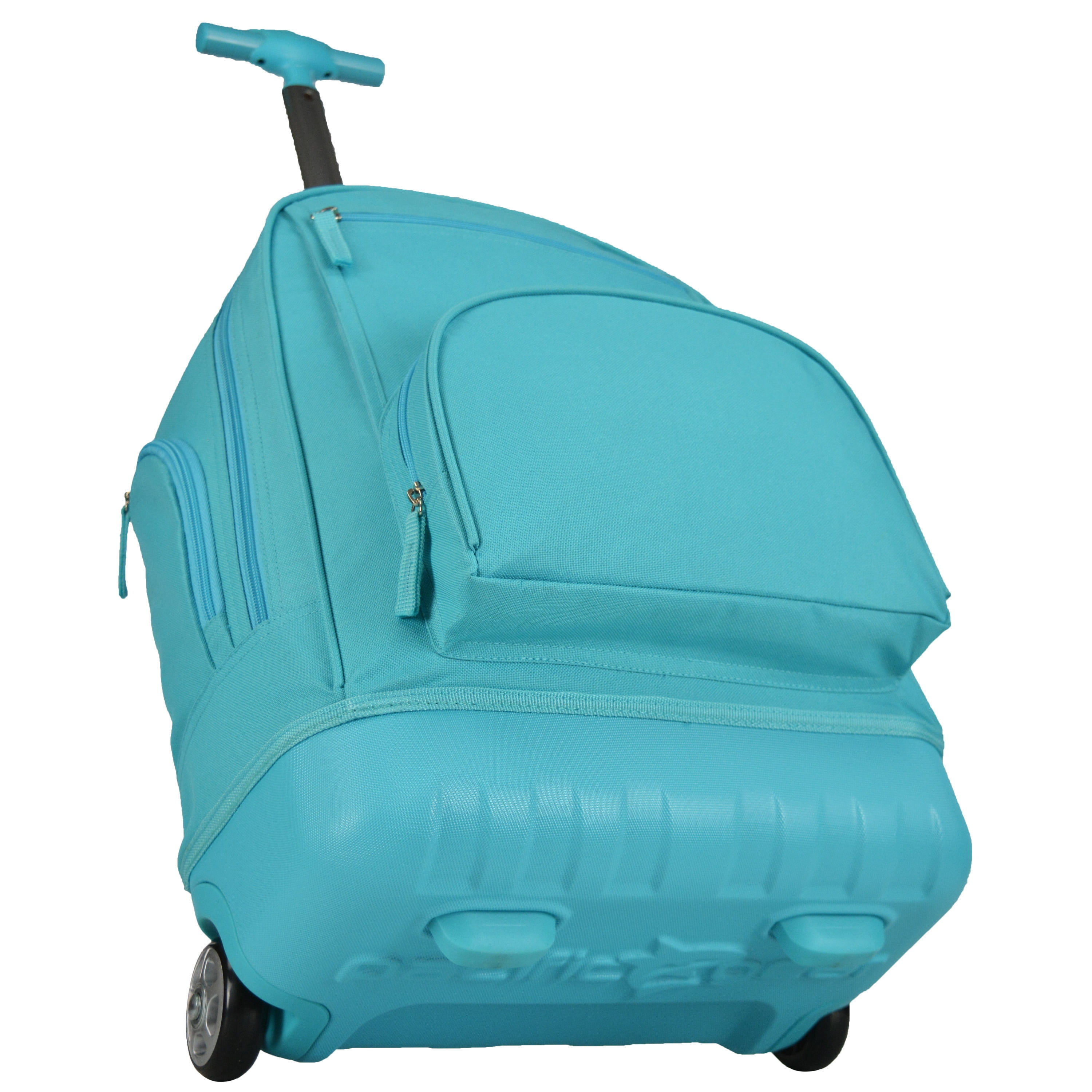 Teal top rolling backpack
