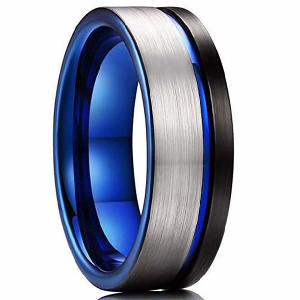 Anillo de carburo de tungsteno con borde biselado y ranura azul de 8MM para hombre, anillo de fibra de carbono azul con dragón celta negro, anillo de boda para hombre Tan Jianjun unisex