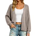 thumbnail image 3 of VISALY Lightweight Knit Cardigans Sweater for Women Chunky Waffle Knit Cardigans Open Front V Neck Oversized Bubble Long Sleeve Cropped Loose Knit Sweater Jacket Plus Sized Casual Coat Light Ashy A, 3 of 6