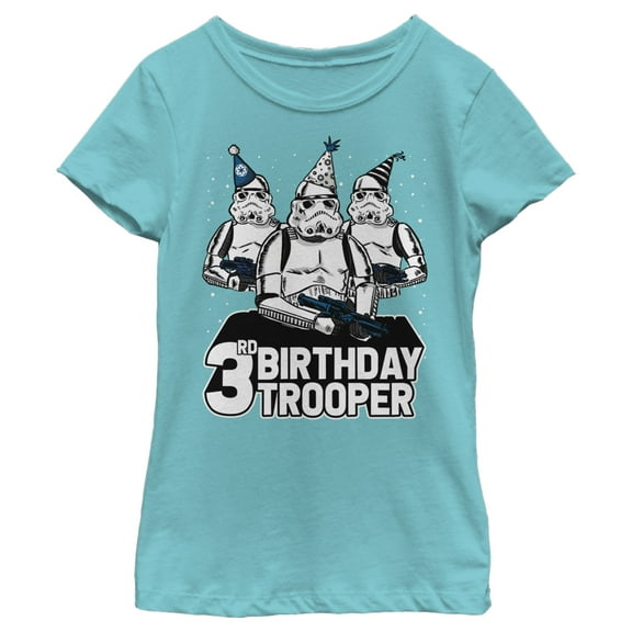 Girl's Star Wars Stormtrooper Party Hats Trio 3rd Birthday Trooper  Graphic Tee Tahiti Blue Medium