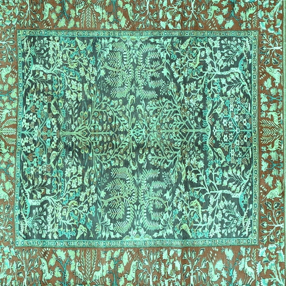 Ahgly Company Indoor Square Persian Turquoise Blue Traditional Area Rugs, 6' Square