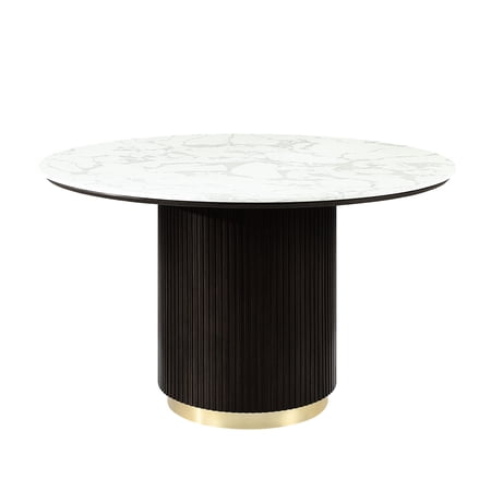 Round Dining Table | Suitable for Daily Meals and Special Gatherings | Artificial Marble Top with Espresso Composite Wood Base | Offers Ample Space for Family and Friends