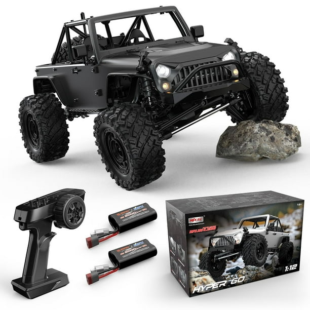 HYPER GO H12Y 1/12 RC Rock Crawlers 4X4 sin escobillas para adultos, carcasa metálica, todoterreno, todoterreno, camiones de roca RC 4WD con ejes Portal, coches RC todo terreno con 2 baterías