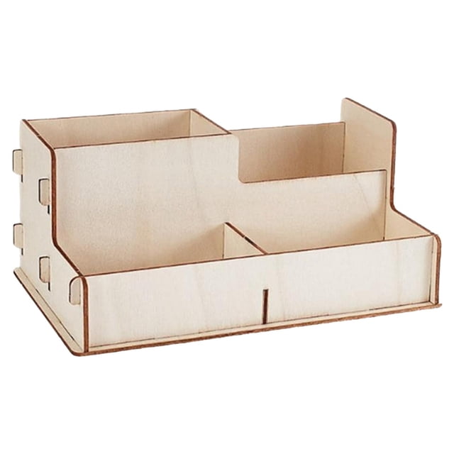 Organizador de escritorio de madera con compartimentos, soporte para notas adhesivas, soporte para bolígrafos, caja de presentación, suministros de