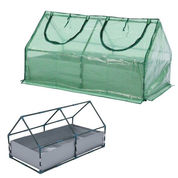 Aoodor 4x2x2 FT Raised Garden Bed with Mini Greenhouse Cover, PE Planter Box Kit with Windows for Herbs, Flowers and Vegetables, Green