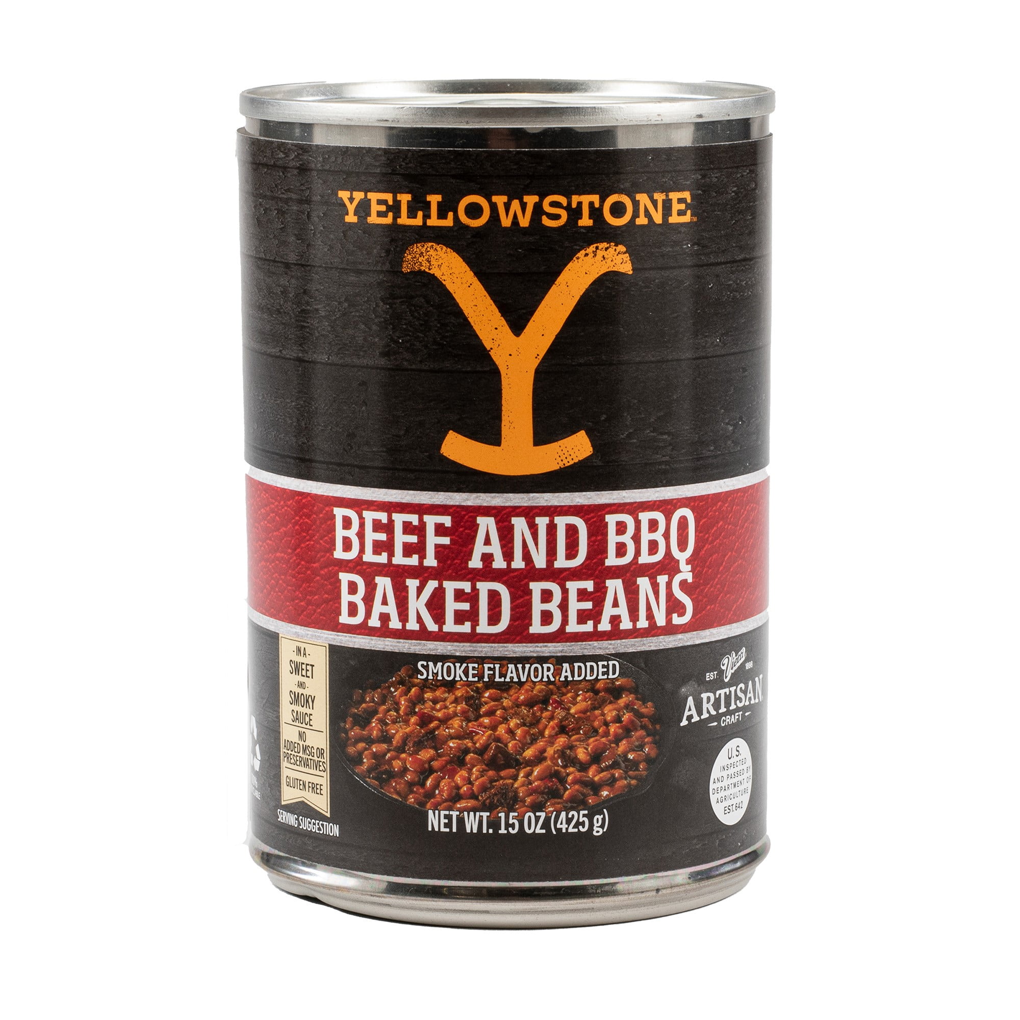Yellowstone Brand Beef and Baked Beans in Barbeque Sauce, 15 oz. Can. Canned Beans. No Added MSG. Allergen Contained Is Soy.