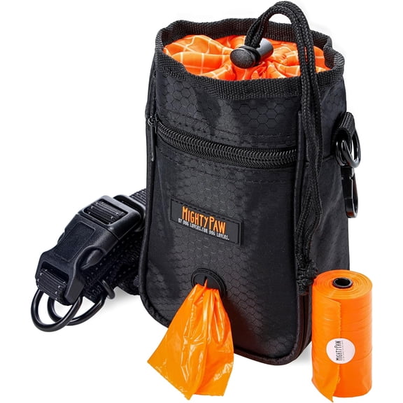 Mighty Paw Dog Treat Pouch with Carabiner Hook, Pick-up Bags and Adjustable Strap - Standard, Black