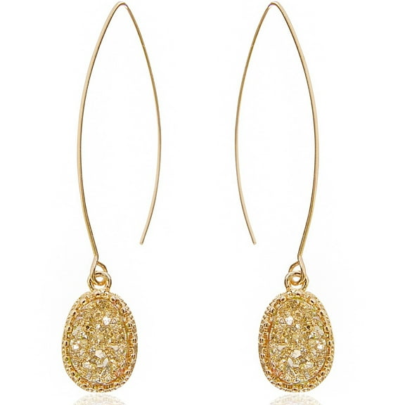 Humble Chic Gold Dangle Earrings for Women - Long Gold Druzy Threaders