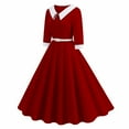thumbnail image 3 of Efsteb Fall Fashion 2025 Women's Vintage 3/4 Sleeve Dress Elegant Hepburn Swing A-Line Belted Dress 1950s Cocktail Tea Midi Dresses (Wine,XL), 3 of 8