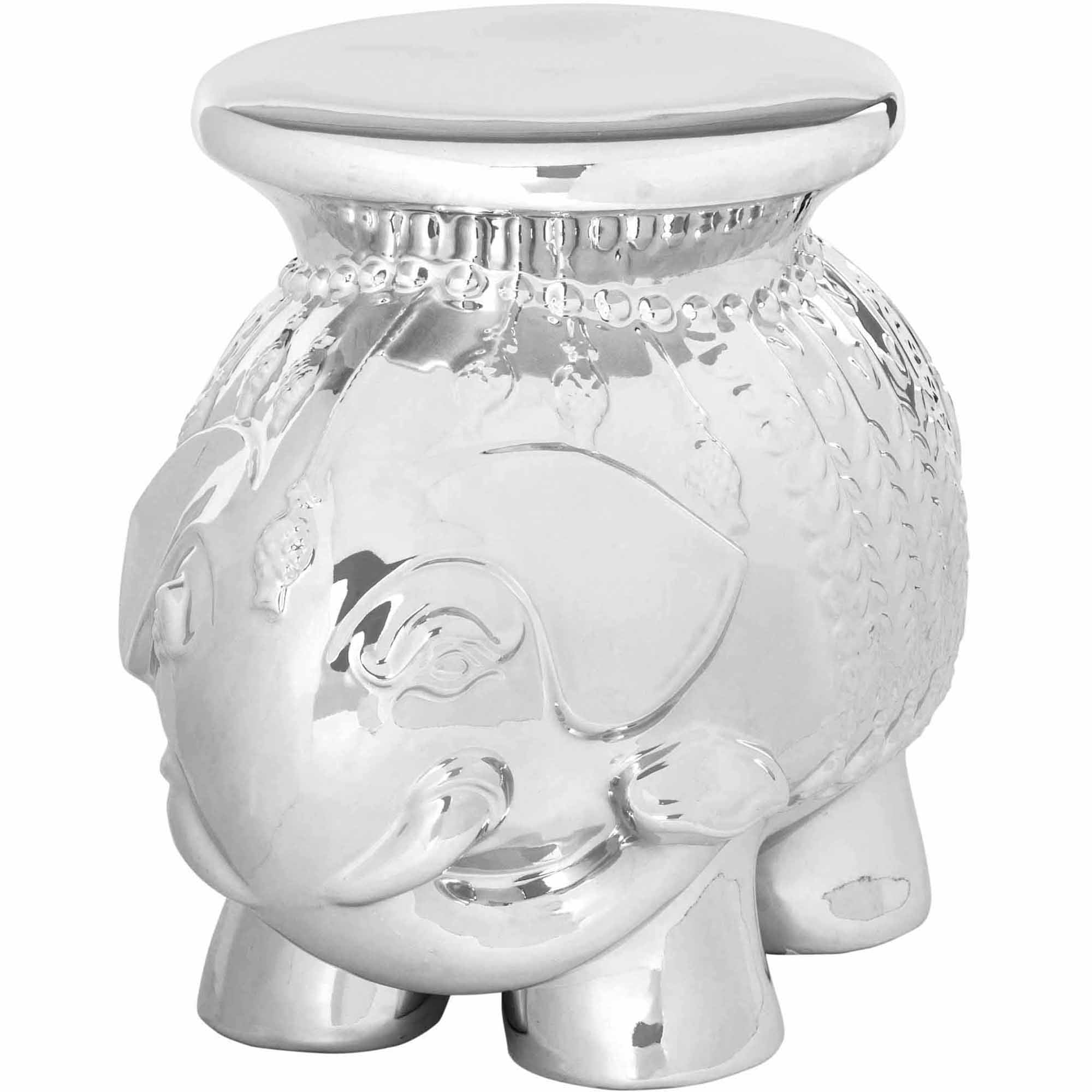 Safavieh Elephant Ceramic Indoor/Outdoor Garden Patio Stool, Silver