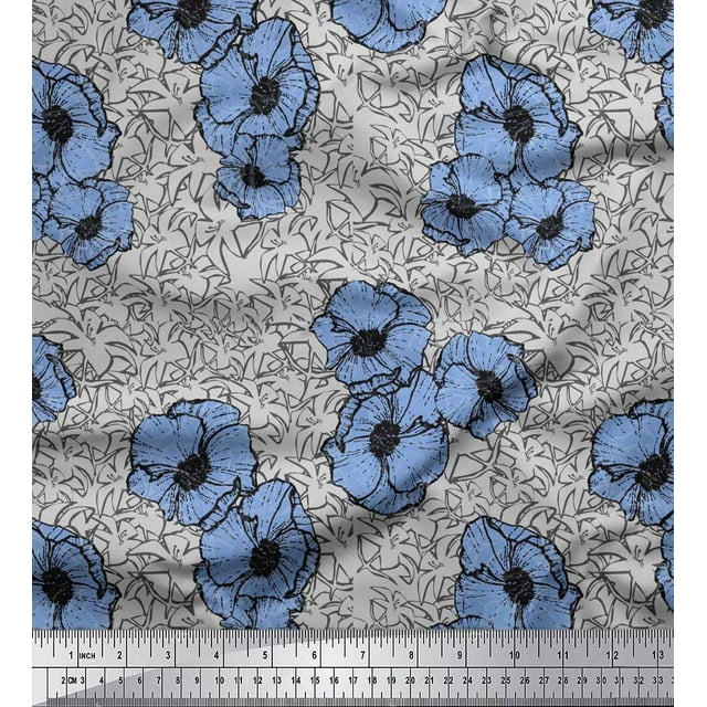 Soimoi polyester Crepe Fabric Anemone Floral Print Fabric by the Yard 52 Inch Wide