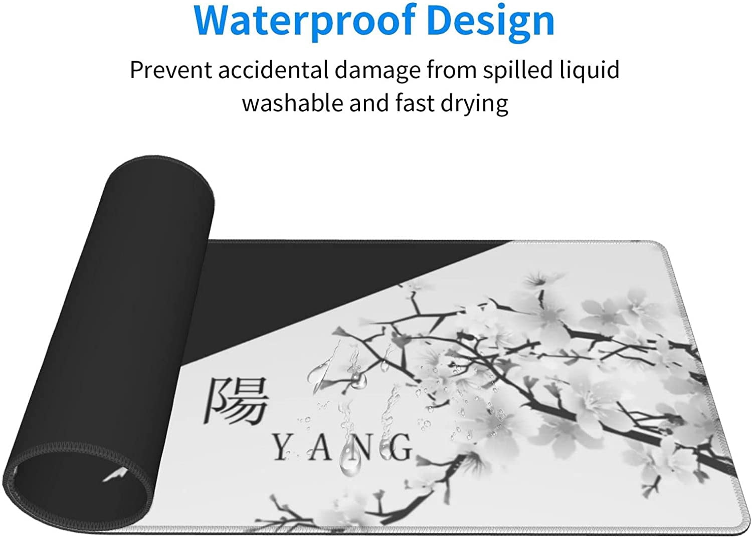 Japanese Black White Cherry Blossom Gaming Mouse Pad XL Extended Large Mousepad with Nonslip Rubber Base Stitched Edges Laptop Computer Keyboard Desk Mat for Office Home Gamer
