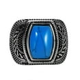 thumbnail image 3 of PAMTIER Men's Stainless Steel Simple Style Vintage Flower Pattern Square Cut Blue Gemstone Signet Ring Wedding Band Comfort Fit Silver Size 13, 3 of 6