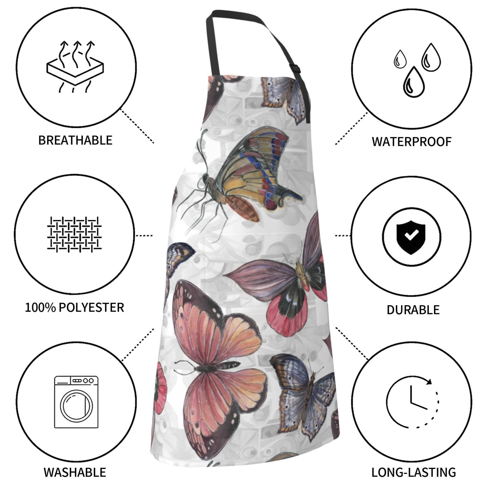 Kdxio Vintage Butterflies Apron with Pockets Adjustable Kitchen Aprons for Men Women Waterproof Aprons for Cooking,Drawing,Crafting, Baking Household Cleaning