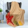 thumbnail image 4 of Seashells Soft Flannel Fleece Throw Blanket, Sea Shells on Beach Caribbean Exotic Coastline Summer Starfish, Cozy Plush for Indoor and Outdoor Use, 60" x 80", Sand Brown Yellow, by Ambesonne, 4 of 5