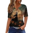 thumbnail image 4 of IYYVV Women Fall Halloween V Neck Shirt Pumpkin Graphic Short Sleeve Tee Autumn Holiday Family Matching Top Yellow S, 4 of 6