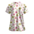 thumbnail image 3 of felwors Print Scrub Tops Women Floral Scrubs V Neck Short Sleeve Stretch Nurse Uniform with Pockets Functional Workwear (Light Pink, S), 3 of 5