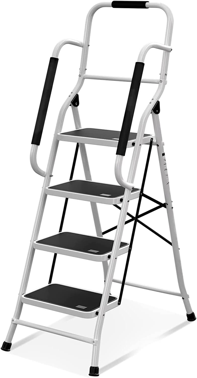 SPIEEK 4 Step Ladder with Handrails Folding Step Stool, NonSlip Wide