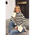 thumbnail image 4 of XINQIHANG Women's Striped Turtleneck Sweater Long Sleeve Oversized Knitted Soft Pullover Sweaters Side Split, 4 of 5