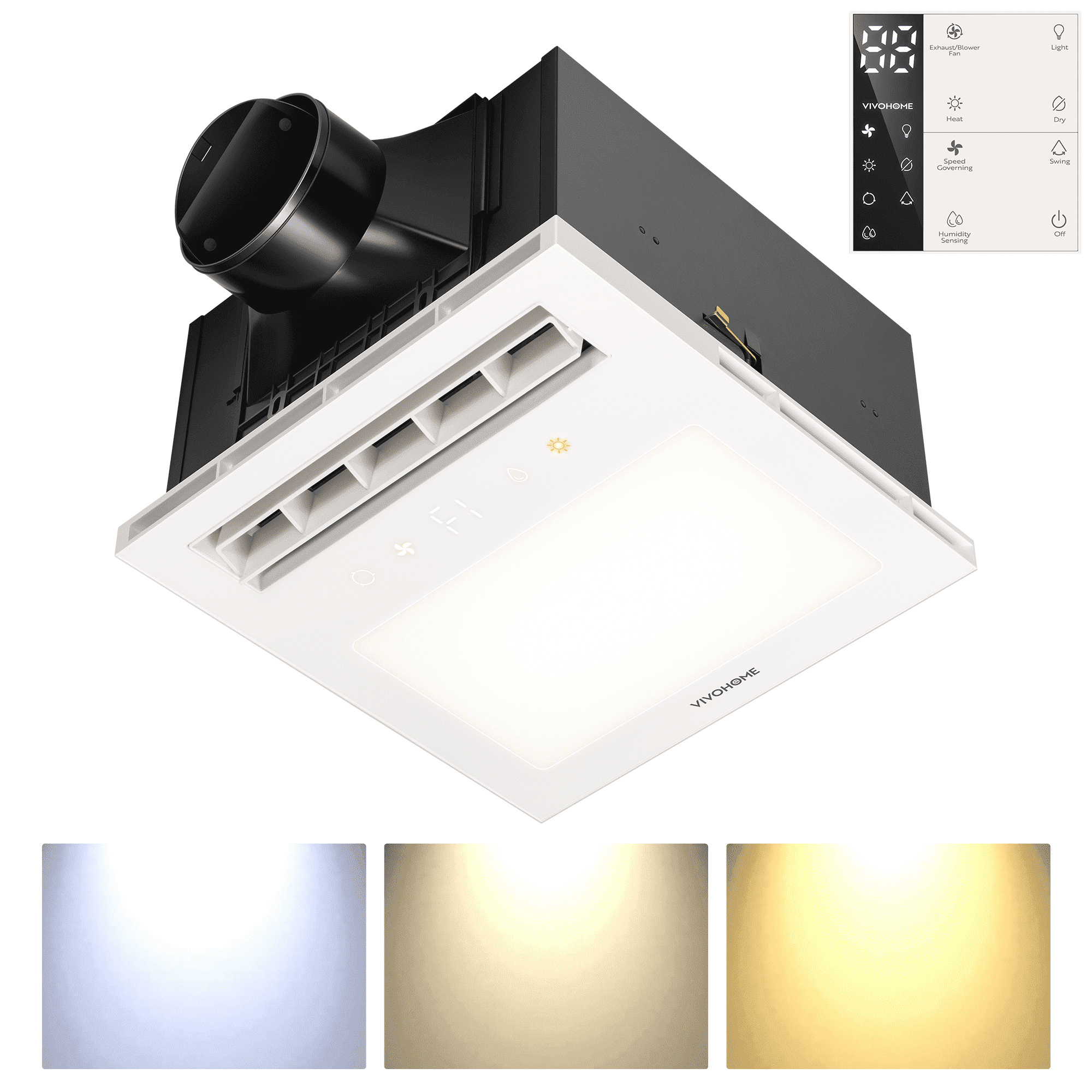 SPECSTAR Bathroom Exhaust Fan with 1600W PTC Heater, Humidity Sensor & LED Light, Ceiling Mount Ventilation Fan, 160 CFM DC Motor, 3 Color Temperatures, Remote Control, Oscillating Louver