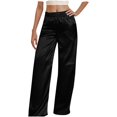 thumbnail image 4 of BLOCLOALO Baggy Pants Flowy Pants Women's Satin Pajama Pants Wide Leg Sweatpants Elastic Waist Summer Casual Sports Trousers with Pockets Loose Pants Palazzo Pants Elastic Waist Pants Black L, 4 of 9