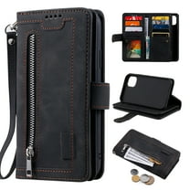 Feishell for Apple iPhone 14 Plus Wallet Case with Wrist Strap,for Women Men,Luxury PU Leather Zipper Pocket Magnetic Clasp Folio Flip Holder ID Credit Card Slots Shockproof Phone Cover,Black