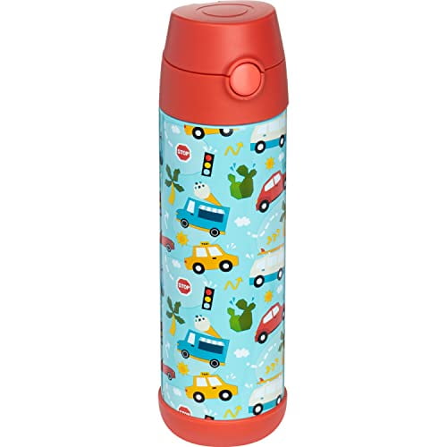 Snug Kids Water Bottle - thermos Isolés en Acier Inoxydable avec Paille (Filles / Garçons) - Voitures, 17 Oz
