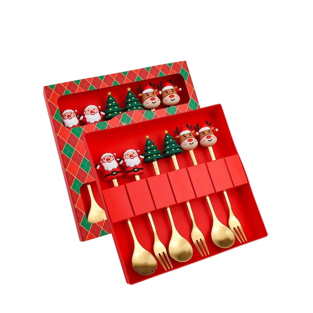 Christmas Spoon Christmas Dessert Spoon Fork Stainless Steel Tableware Set Cute Doll With Hand Gift