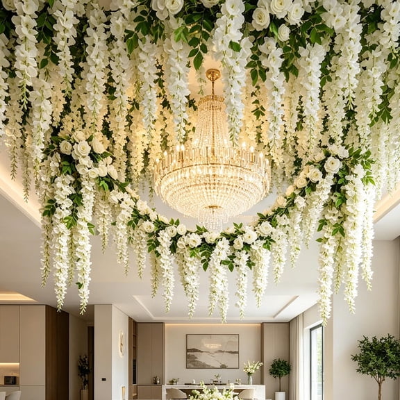 Miwamany Artificial White Flower Vine Garland 8.2Ft , Wall Mounted Hanging Fake Plant, Wedding Board Background Gardening Arch Decor for Home Outdoor Party