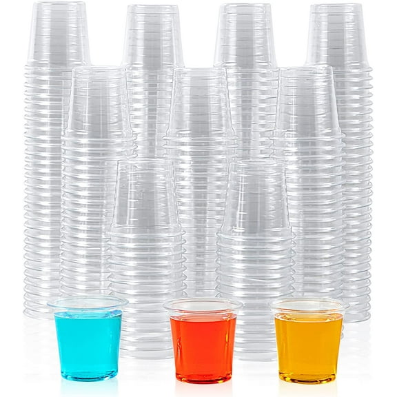 Niuxa 100 PACK 1 oz Plastic Shot Glasses, 1 Ounce Clear Disposable Party Cups for Vodka, Whiskey, Tequila, Mini Plastic Containers for Sauce, and Sample Tasting