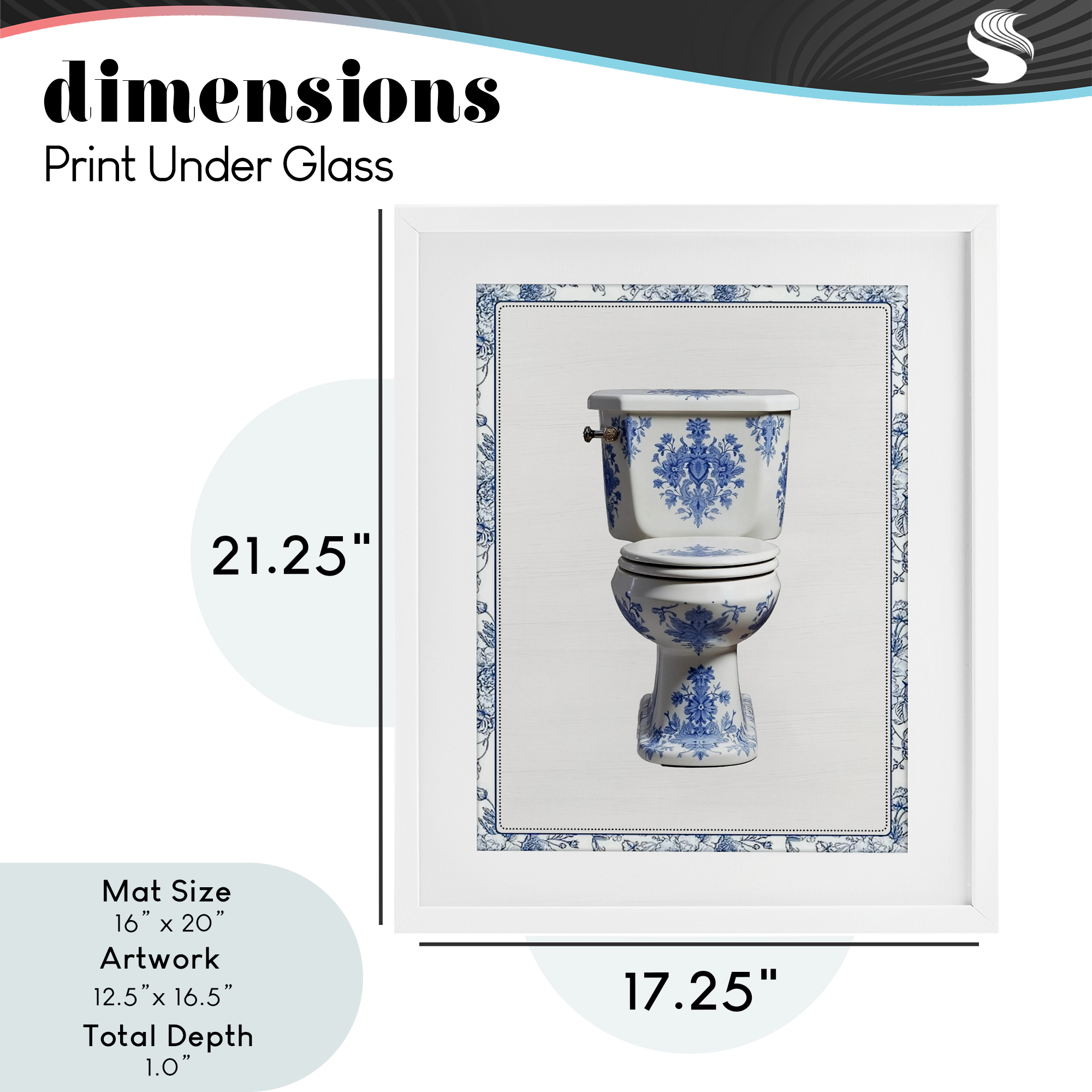 Vintage Chinoiserie Toilet White Framed Print Under Glass, design by Lettered and Lined