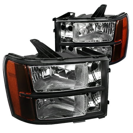 Gmc S15 Pickup Truck Headlight - Spec-D Tuning For 2007-2013 Gmc Sierra Pickup Black Headlights Amber 2007 2008 2009 2010 2011 2012 2013 (Left+Right)