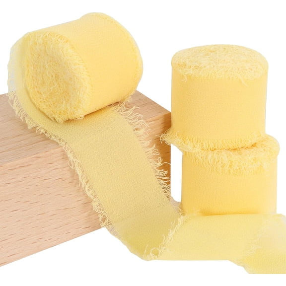 3 pack yellow Chiffon Ribbon Rolls, 4cm x 5m, Chiffon Silk Ribbon with Fringe for Bridal Bouquets Wedding Invitations Floral Arrangements Gift Wrapping Home Decor