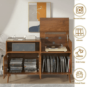 Record Player Stand, Large Turntables Stand with Vinyl Record Storage Holds up to 350 Albums, Record Player Table for Living Room Office, Walnut