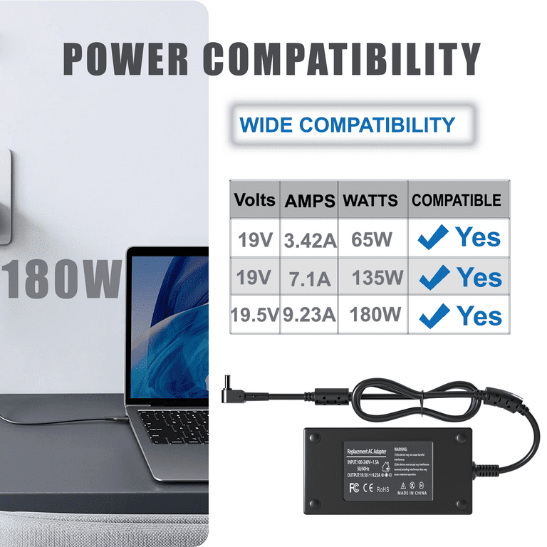 180W Laptop Charger For Acer Nitro/Predator/ Aspire Gaming Laptops - Compatible With ADP-180MB K