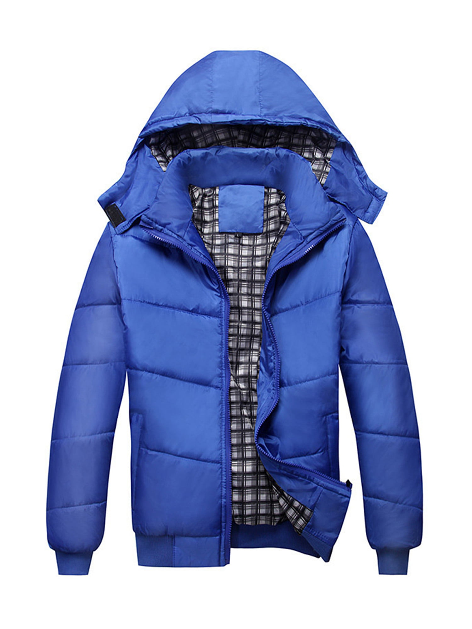 MEANIT Mens Classic Hooded Puffer Jacket,Autumn Winter Casual Solid Jacket Long Sleeved Coat 