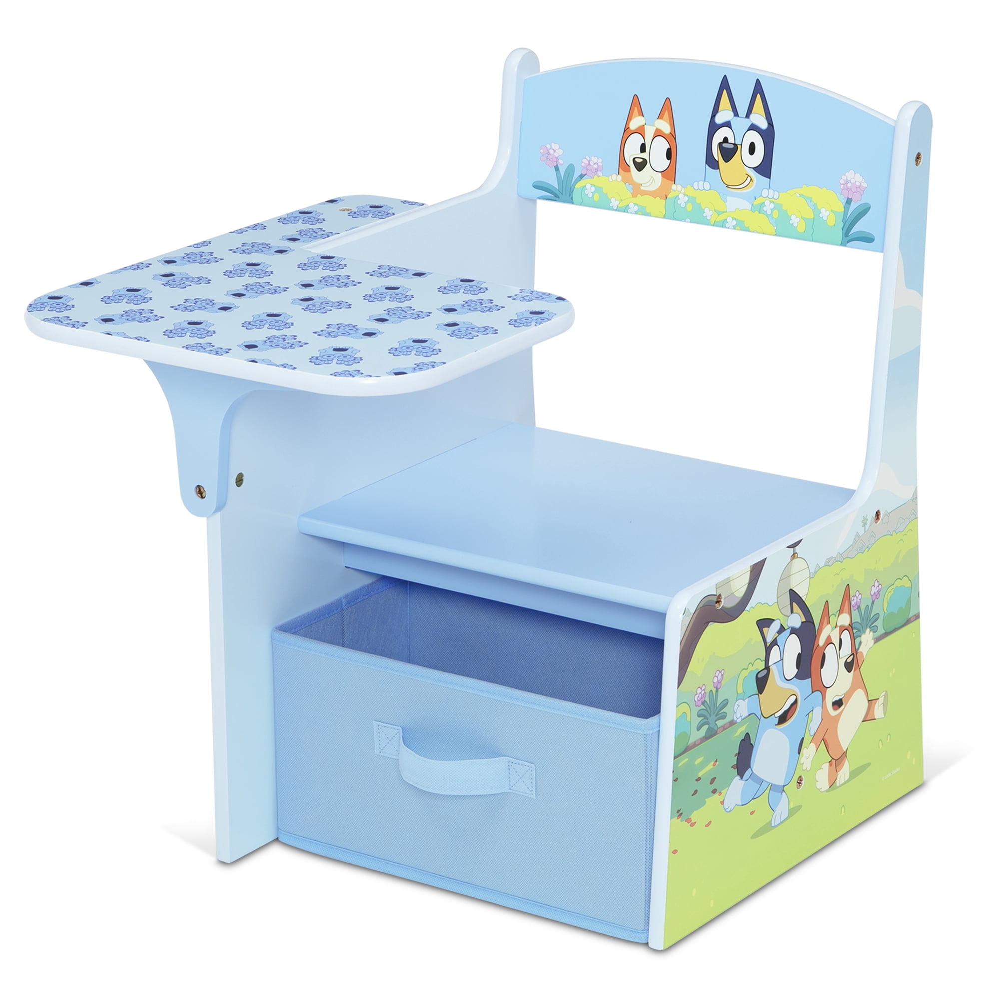 Bluey 3-Piece Toddler Bedroom Set by Delta Children - Includes Toddler Bed, Chair Desk and Toy Organizer, Blue