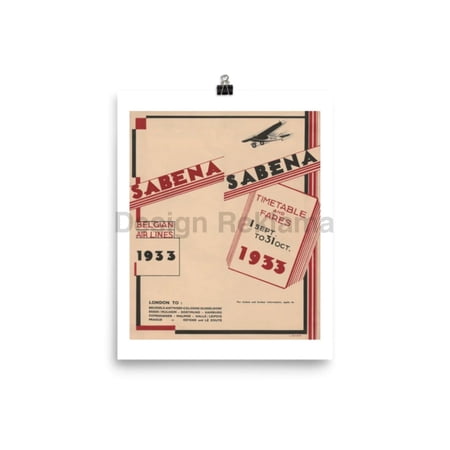 Sabena Belgium Airlines Timetable 1933 Unframed Vintage Travel Poster