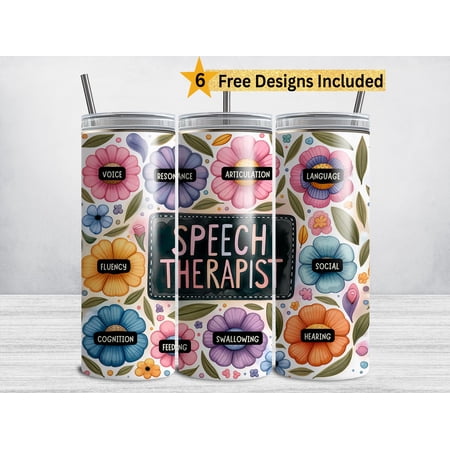 Speech Therapist 20 oz Straight Skinny Tumbler, SLP, Speech Therapy, Reusable Travel Cup with Lid and Straw